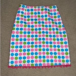 Polka Dot Pink Green Blue Pom Pom Mini Skirt